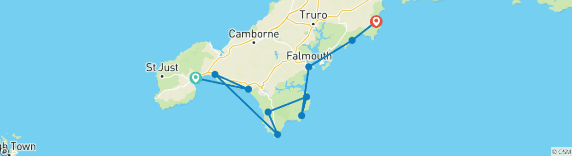 Image of a map showing the route of the tour