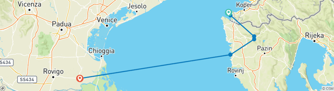 Image of a map showing the route of the tour