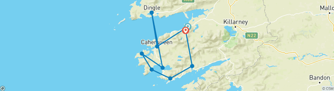 Image d'une carte montrant l'itinéraire du circuit