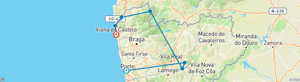 Image of a map showing the route of the tour