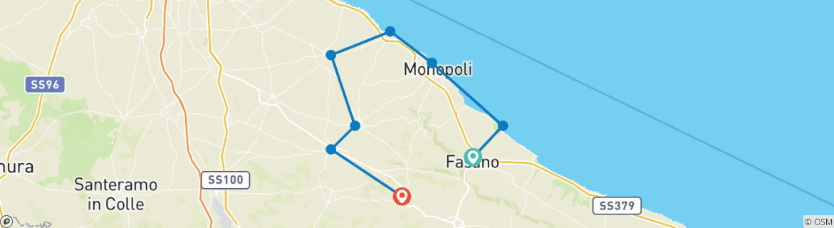Image of a map showing the route of the tour