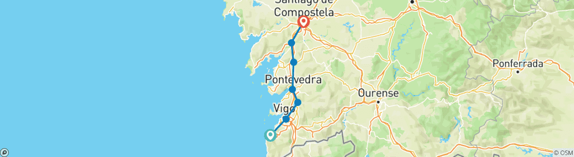 Image of a map showing the route of the tour