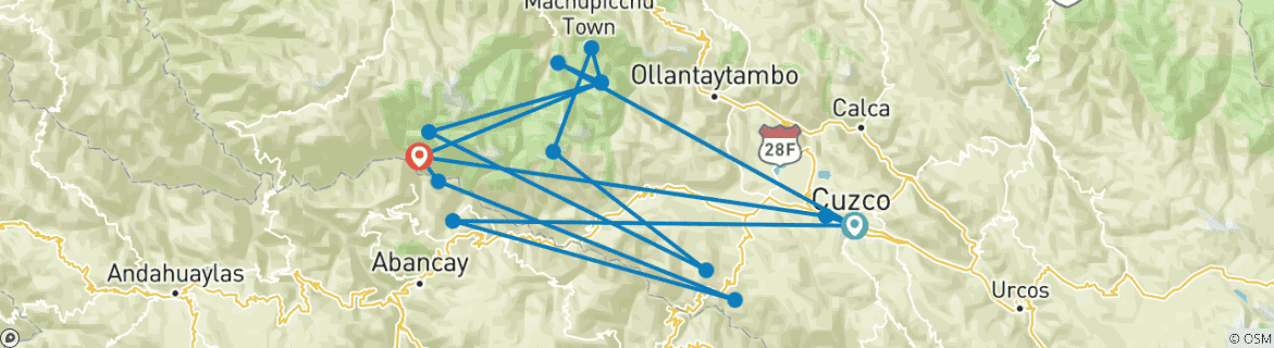 Image of a map showing the route of the tour
