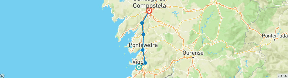 Foto van een kaart met de route van de rondreis