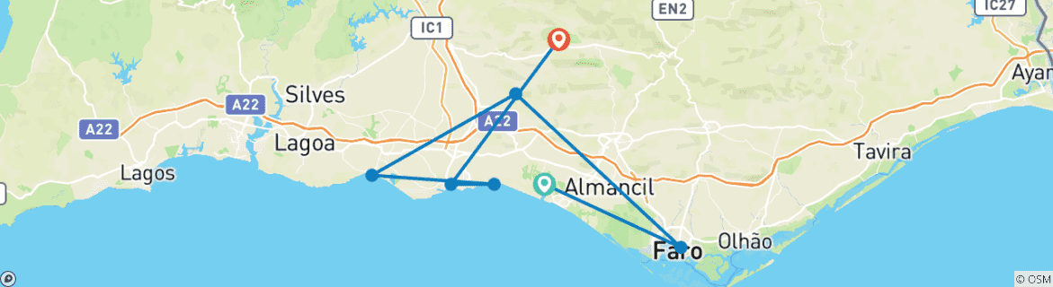 Image of a map showing the route of the tour