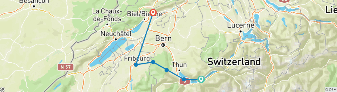 Carte du circuit Via Jacobi : Interlaken - Romont (7 jours)
