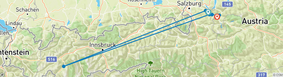 Image of a map showing the route of the tour