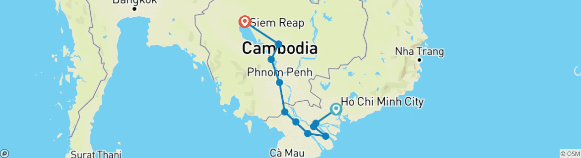 Image d'une carte montrant l'itinéraire du circuit