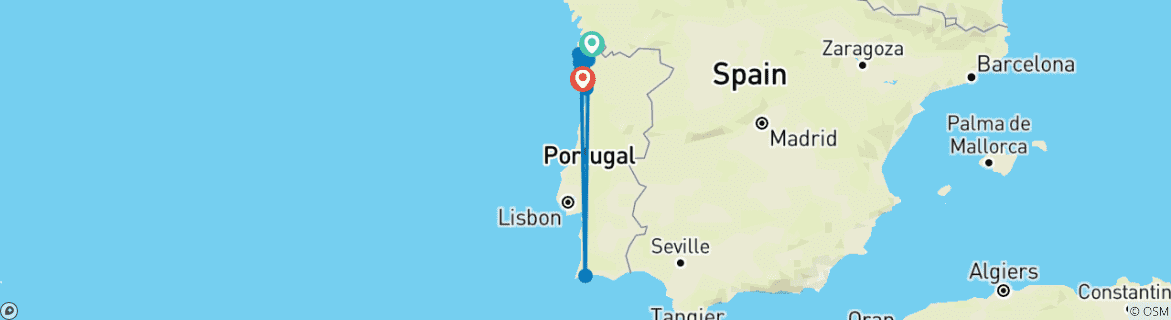 Image of a map showing the route of the tour