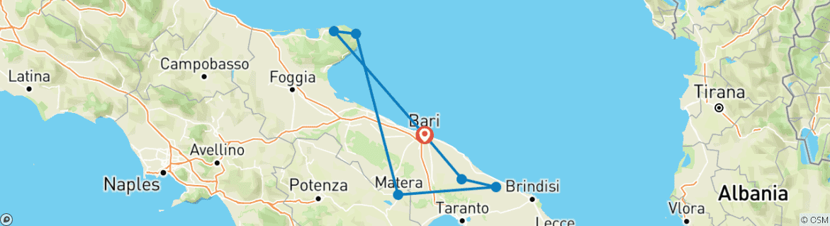 Image d'une carte montrant l'itinéraire du circuit
