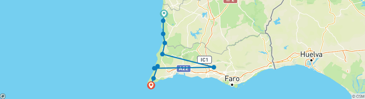 Image of a map showing the route of the tour