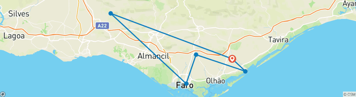 Image d'une carte montrant l'itinéraire du circuit