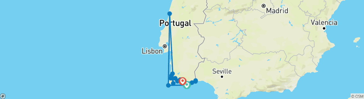 Image of a map showing the route of the tour