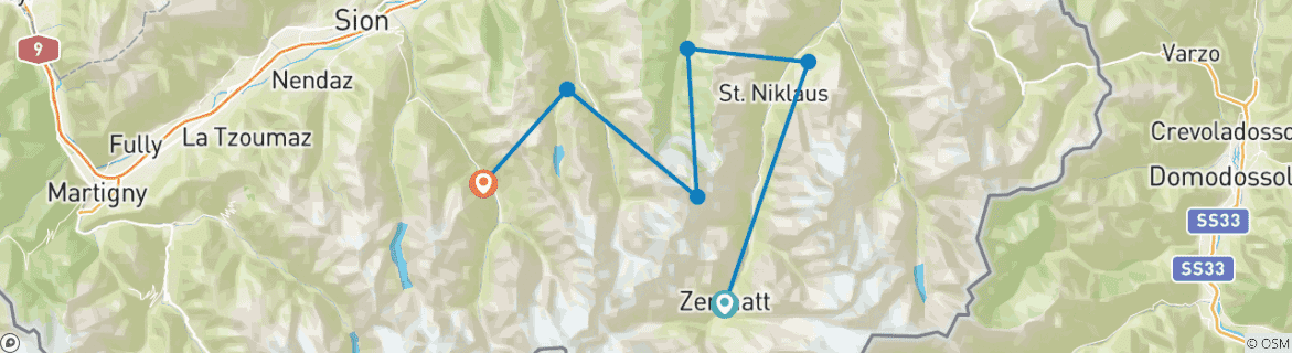 Image d'une carte montrant l'itinéraire du circuit