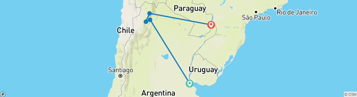 Image of a map showing the route of the tour