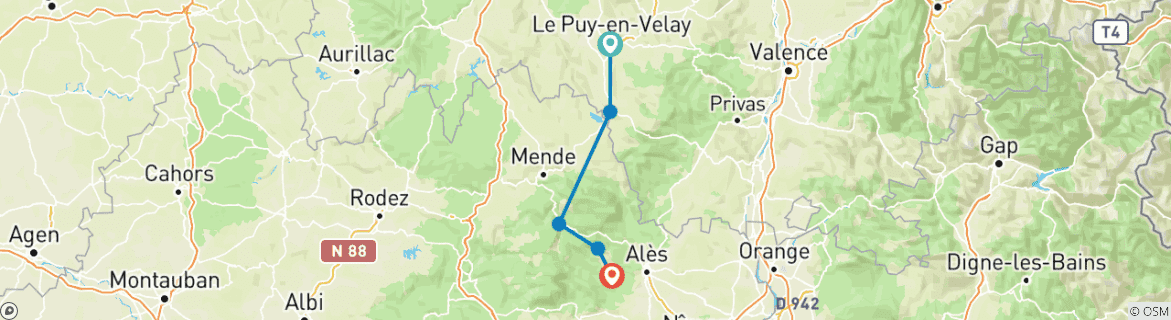 Image d'une carte montrant l'itinéraire du circuit