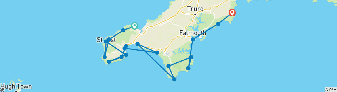 Image of a map showing the route of the tour