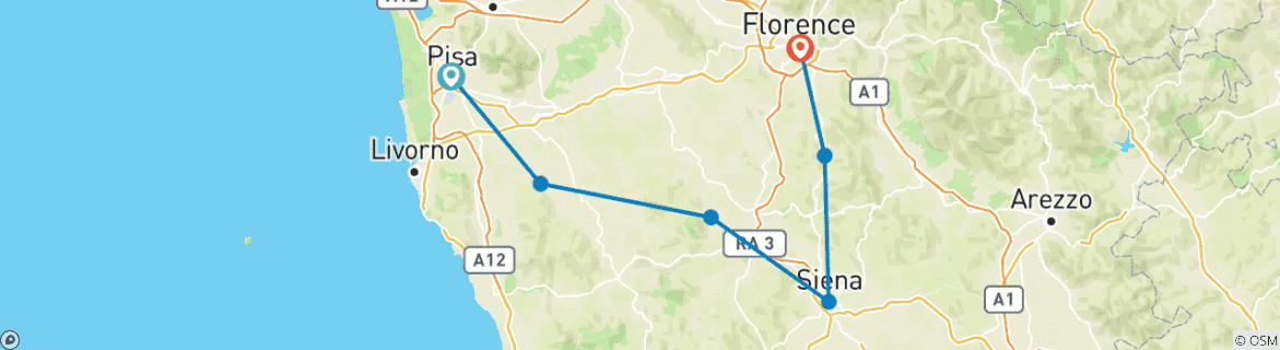 Image d'une carte montrant l'itinéraire du circuit