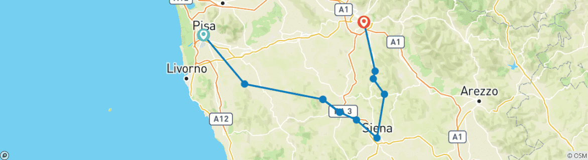 Image d'une carte montrant l'itinéraire du circuit