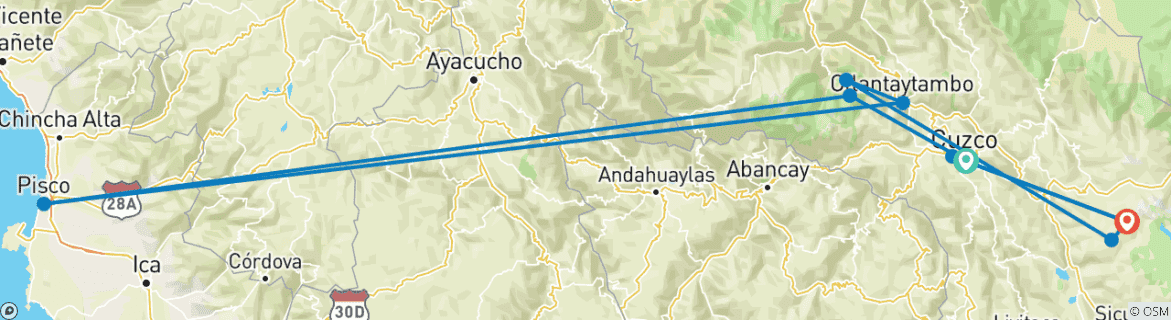 Image of a map showing the route of the tour
