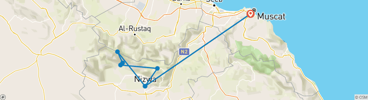 Image of a map showing the route of the tour