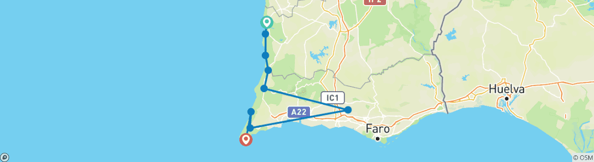 Image d'une carte montrant l'itinéraire du circuit