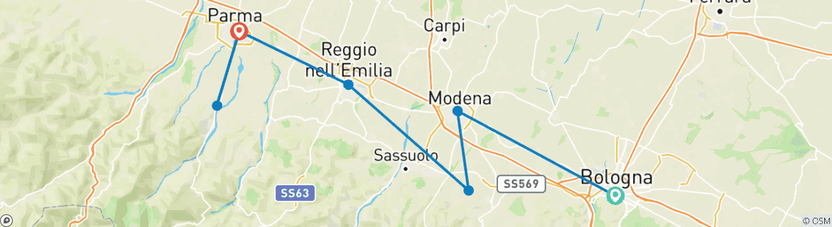 Image d'une carte montrant l'itinéraire du circuit