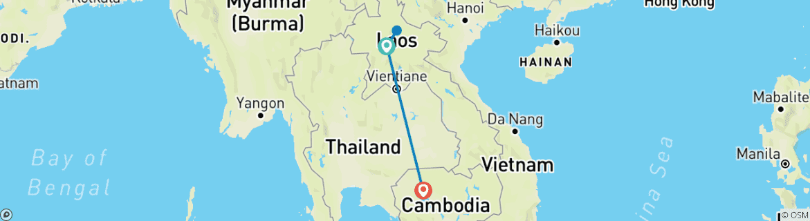 Carte du circuit Laos & Cambodge - Un voyage spirituel de Luang Prabang à Angkor Vat (12 jours)