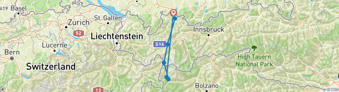 Karte mit der Reiseroute