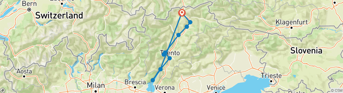 Image of a map showing the route of the tour