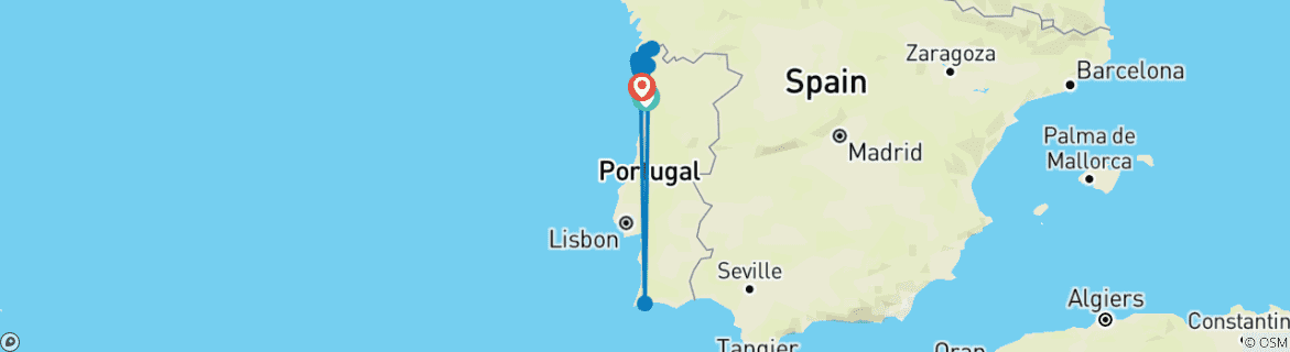 Image of a map showing the route of the tour