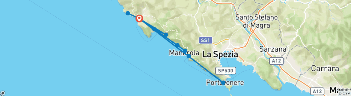 Image of a map showing the route of the tour