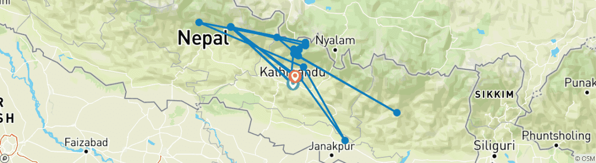 Image of a map showing the route of the tour