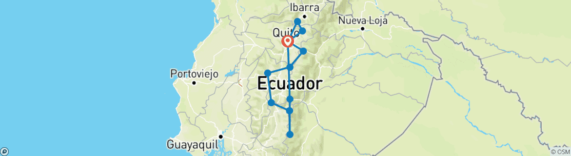 Image of a map showing the route of the tour