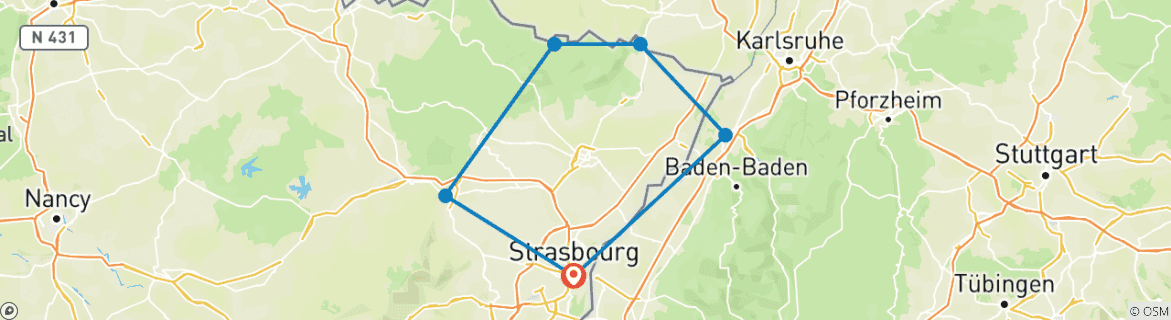 Image d'une carte montrant l'itinéraire du circuit