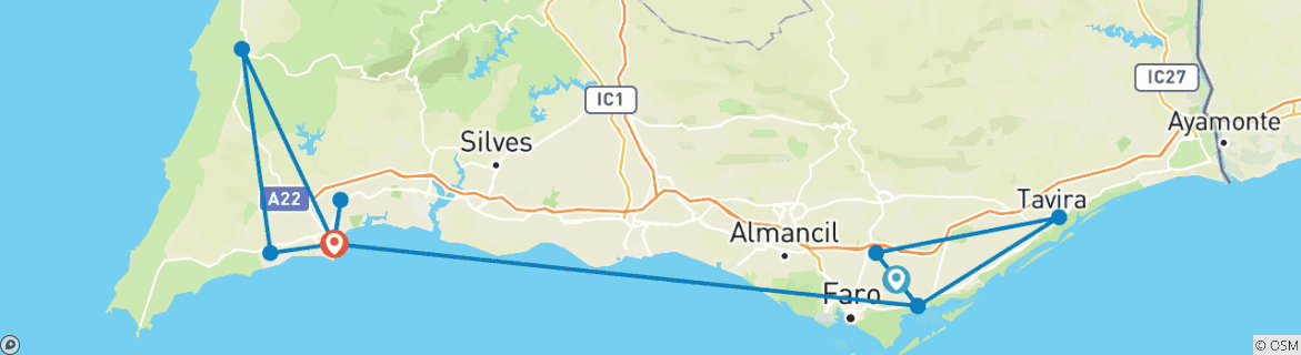 Image d'une carte montrant l'itinéraire du circuit