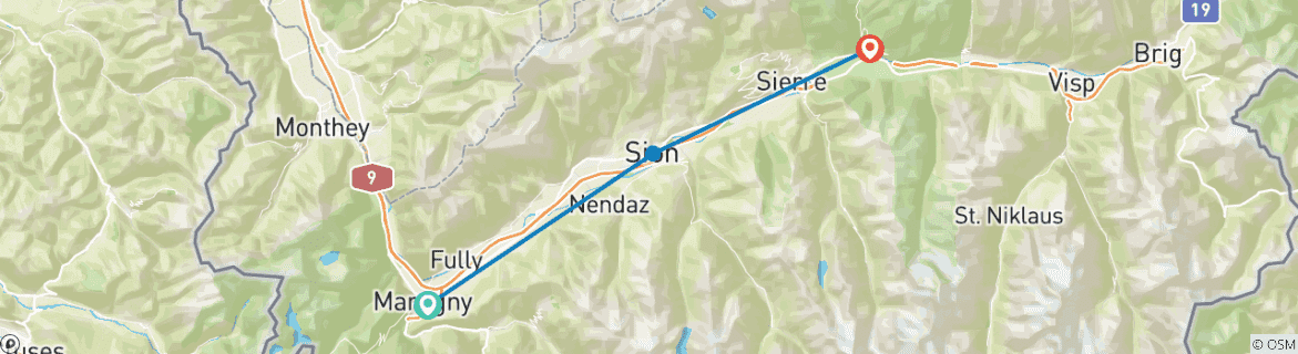 Image d'une carte montrant l'itinéraire du circuit