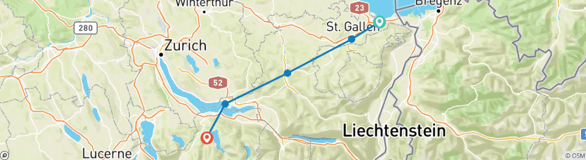 Image d'une carte montrant l'itinéraire du circuit