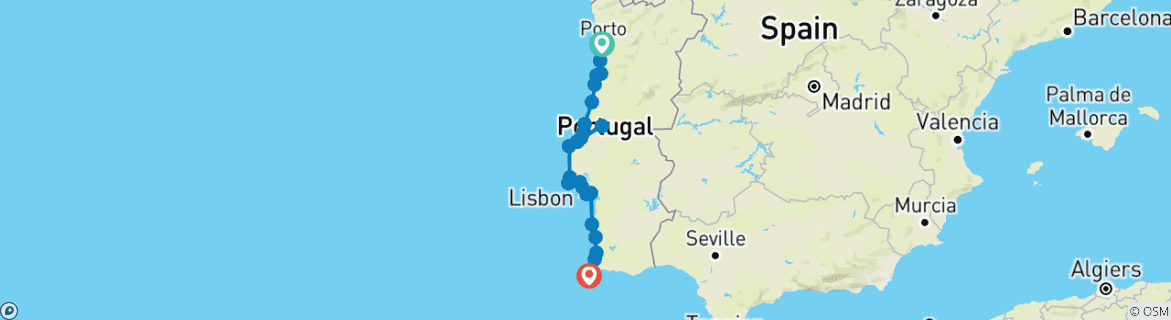 Image of a map showing the route of the tour