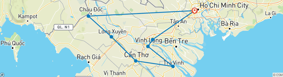 Image d'une carte montrant l'itinéraire du circuit