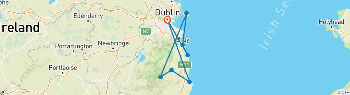 Image of a map showing the route of the tour