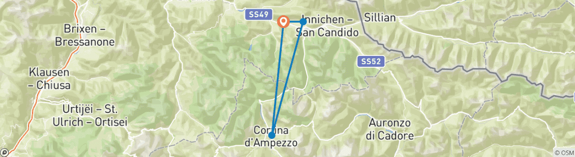 Image of a map showing the route of the tour