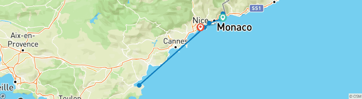 Image of a map showing the route of the tour