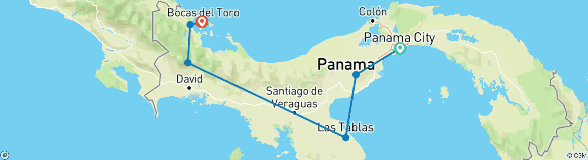 Karte von Best of Panama Tour mit Emberá-Erlebnis (13 Tage)