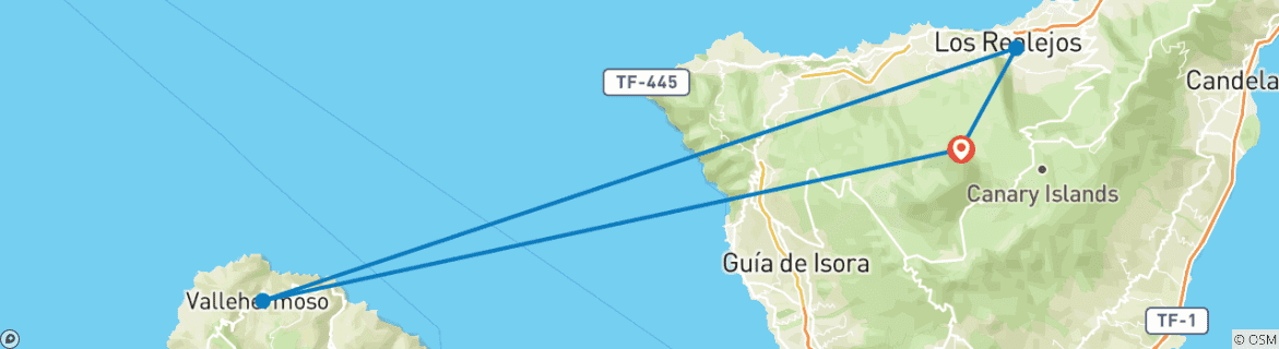 Image of a map showing the route of the tour