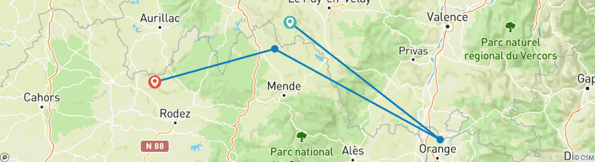 Image d'une carte montrant l'itinéraire du circuit