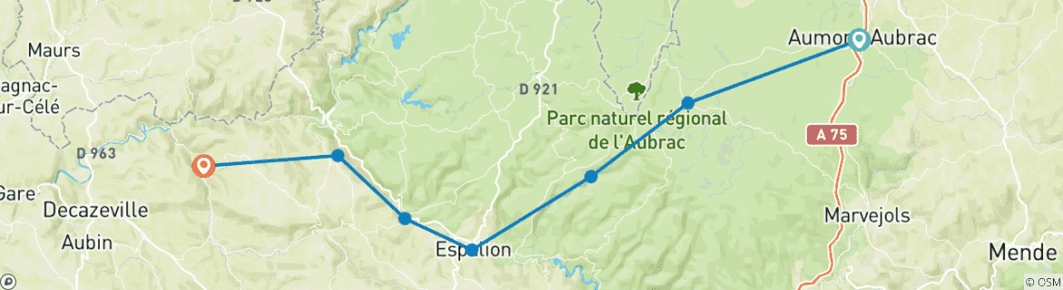 Image d'une carte montrant l'itinéraire du circuit