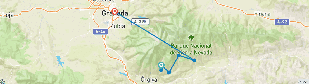Image of a map showing the route of the tour