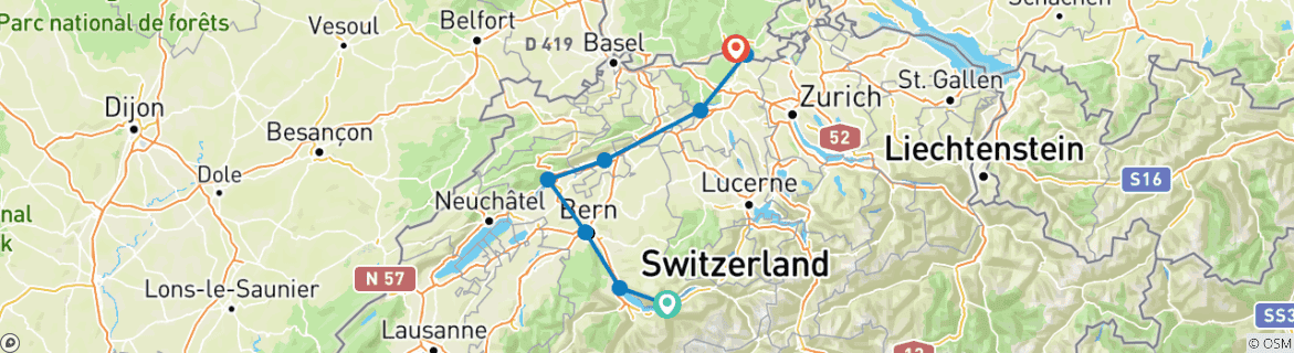 Image d'une carte montrant l'itinéraire du circuit