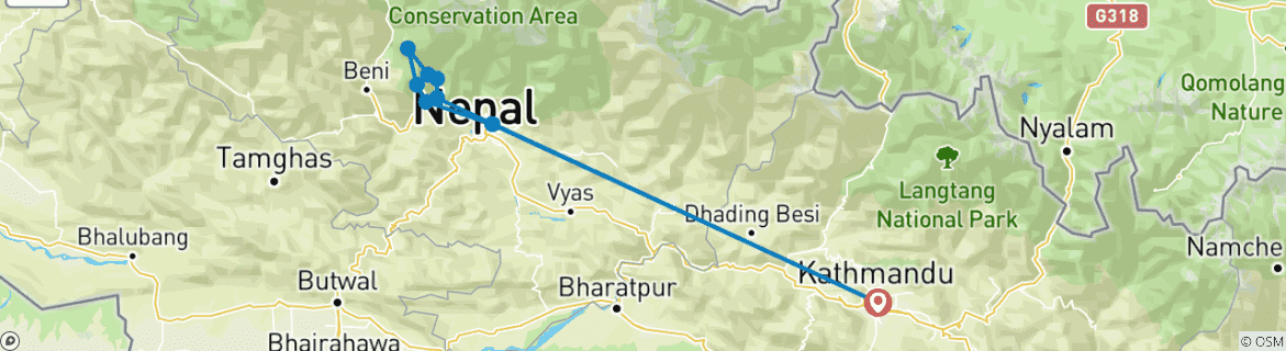 Image d'une carte montrant l'itinéraire du circuit